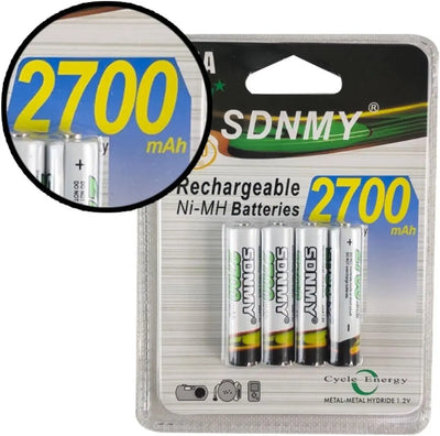 Kit Carregador de Pilhas e Baterias AA/ AAA/ 9v + 4 Pilhas AA 4700mAh Recarregáveis
