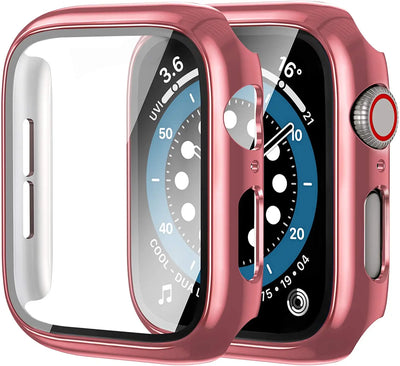 Glass+cover For Apple Watch Case 44mm 40mm 45mm 41mm 42mm 38mm Accessories Plated Screen Protector iWatch series 9 8 6 5 3 se 7
