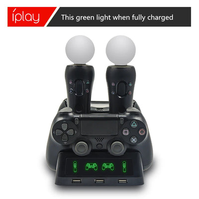 4 in 1 Controller Charging Dock Station Stand for Playstation PS4 PSVR VR Move Quad Charger for PlayStation MOVE Controller