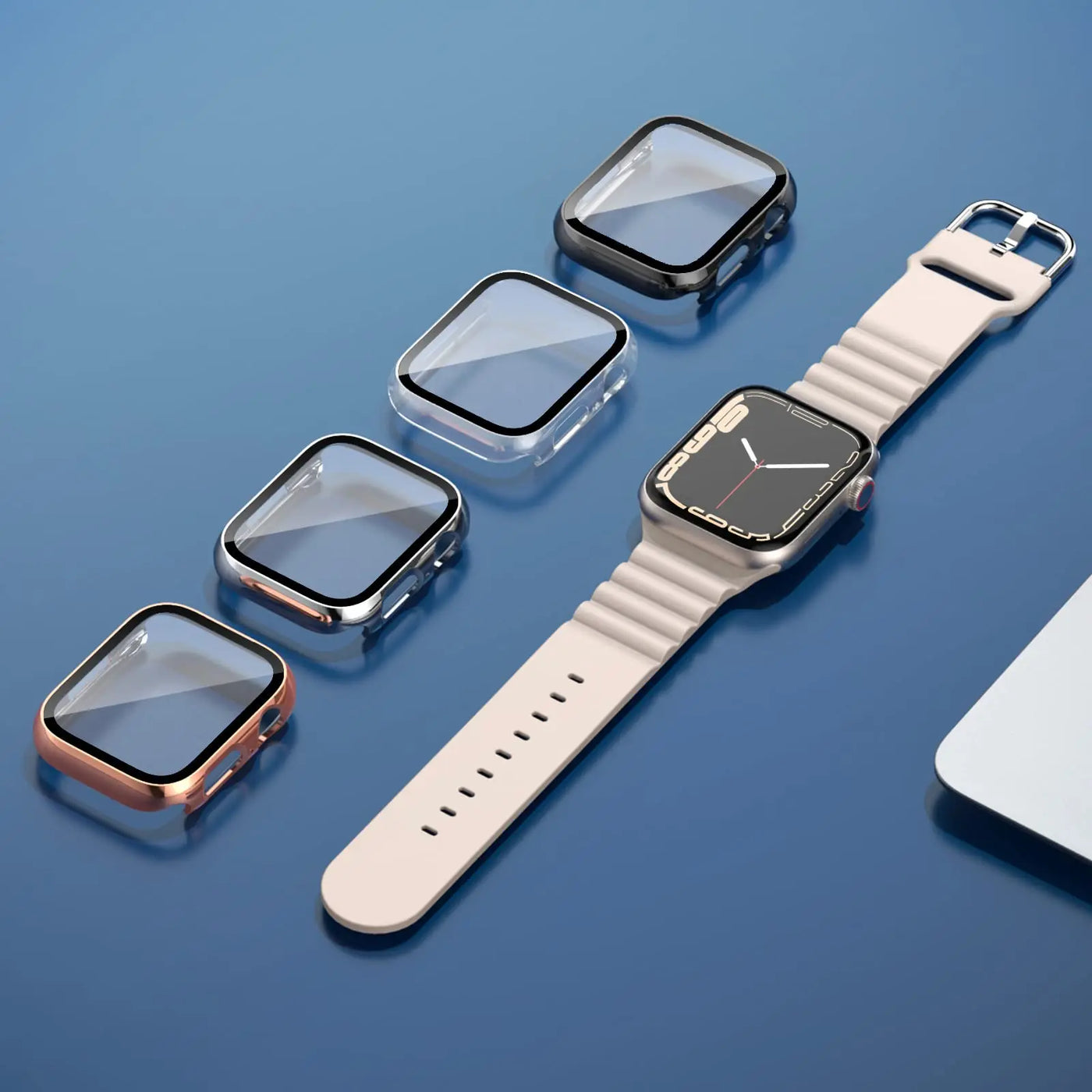 Glass+cover For Apple Watch Case 44mm 40mm 45mm 41mm 42mm 38mm Accessories Plated Screen Protector iWatch series 9 8 6 5 3 se 7
