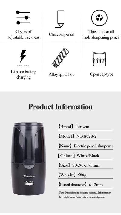 Tenwin Automatic Electric Pencil Sharpener For Colored Pencils Sharpen Mechanical Office School Supplies Stationery Free Ship