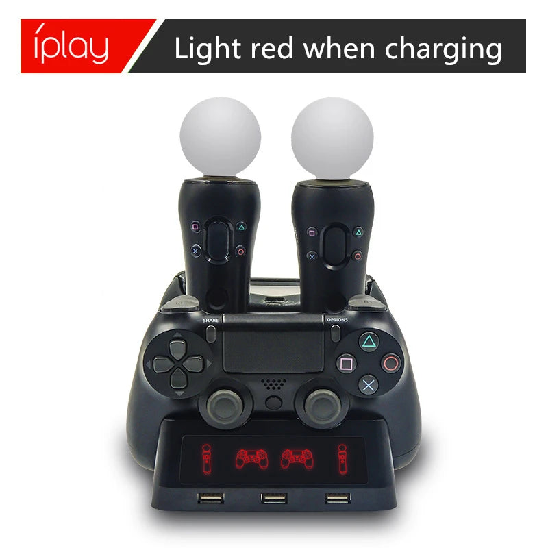 4 in 1 Controller Charging Dock Station Stand for Playstation PS4 PSVR VR Move Quad Charger for PlayStation MOVE Controller