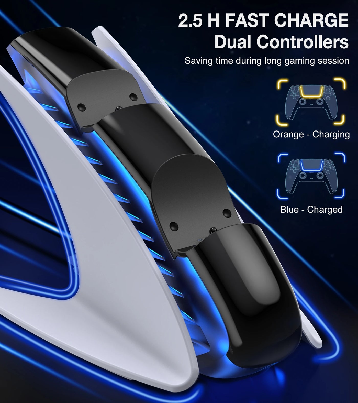 BEBONCOOL Dual Controller Charger For PS5 Charging Dock Station For Playstation 5 Dualsense Controllers with USB C Cable For PS5