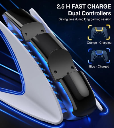 BEBONCOOL Dual Controller Charger For PS5 Charging Dock Station For Playstation 5 Dualsense Controllers with USB C Cable For PS5
