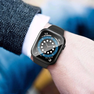 Glass+cover For Apple Watch Case 44mm 40mm 45mm 41mm 42mm 38mm Accessories Plated Screen Protector iWatch series 9 8 6 5 3 se 7