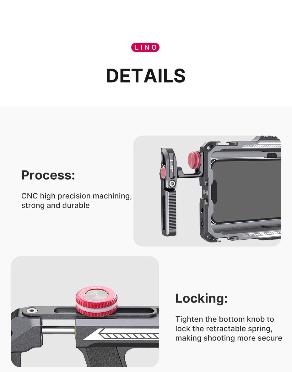 Ulanzi Lino Smartphone Cage for iPhone 16 15 14 13 X XR XS Max Mini/Pro/Pro Max Smartphone Handle Grip Phone Vlog Video