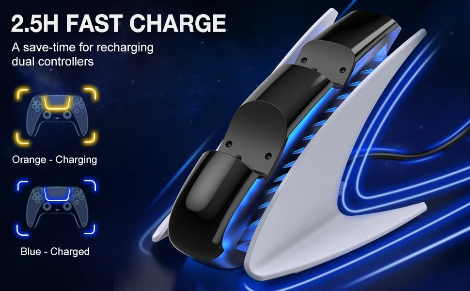 BEBONCOOL Dual Controller Charger For PS5 Charging Dock Station For Playstation 5 Dualsense Controllers with USB C Cable For PS5