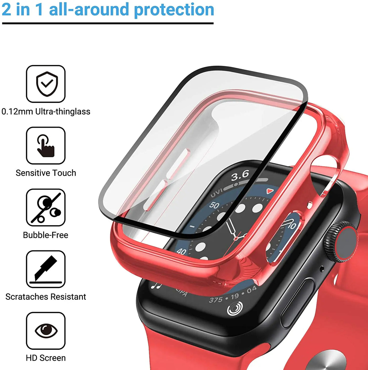 Glass+cover For Apple Watch Case 44mm 40mm 45mm 41mm 42mm 38mm Accessories Plated Screen Protector iWatch series 9 8 6 5 3 se 7