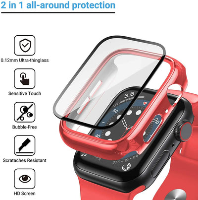 Glass+cover For Apple Watch Case 44mm 40mm 45mm 41mm 42mm 38mm Accessories Plated Screen Protector iWatch series 9 8 6 5 3 se 7