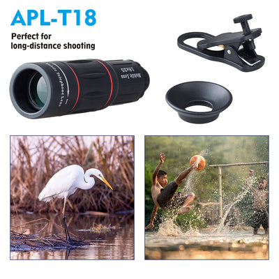 APEXEL Universal 18x25 Monocular Zoom HD Optical Cell Phone Lens Observing Survey 18X telephoto lens with tripod for Smartphone