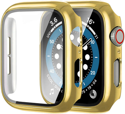 Glass+cover For Apple Watch Case 44mm 40mm 45mm 41mm 42mm 38mm Accessories Plated Screen Protector iWatch series 9 8 6 5 3 se 7