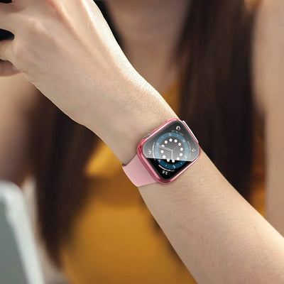 Glass+cover For Apple Watch Case 44mm 40mm 45mm 41mm 42mm 38mm Accessories Plated Screen Protector iWatch series 9 8 6 5 3 se 7