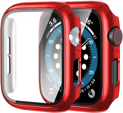 Glass+cover For Apple Watch Case 44mm 40mm 45mm 41mm 42mm 38mm Accessories Plated Screen Protector iWatch series 9 8 6 5 3 se 7