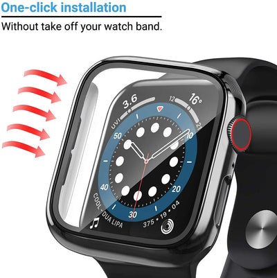 Glass+cover For Apple Watch Case 44mm 40mm 45mm 41mm 42mm 38mm Accessories Plated Screen Protector iWatch series 9 8 6 5 3 se 7