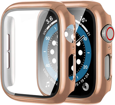 Glass+cover For Apple Watch Case 44mm 40mm 45mm 41mm 42mm 38mm Accessories Plated Screen Protector iWatch series 9 8 6 5 3 se 7
