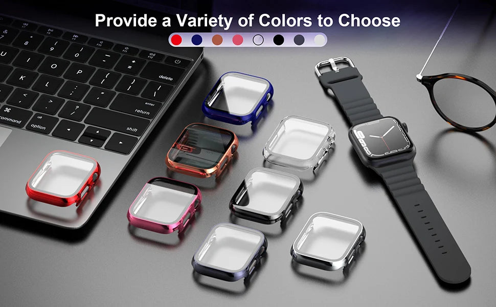 Glass+cover For Apple Watch Case 44mm 40mm 45mm 41mm 42mm 38mm Accessories Plated Screen Protector iWatch series 9 8 6 5 3 se 7