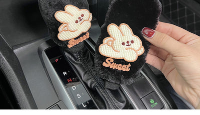 Car Handbrake Sleeve Shift Knob Cover Cute Soft Stuffed Car Interior Decoration Armrest Gloves Hanging Gear Lever Cover Neutral Female