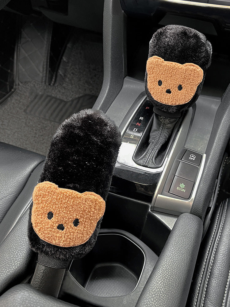 Car Handbrake Sleeve Shift Knob Cover Cute Soft Stuffed Car Interior Decoration Armrest Gloves Hanging Gear Lever Cover Neutral Female
