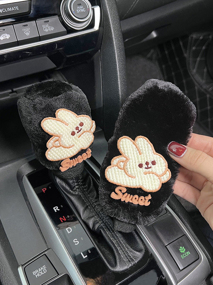 Car Handbrake Sleeve Shift Knob Cover Cute Soft Stuffed Car Interior Decoration Armrest Gloves Hanging Gear Lever Cover Neutral Female