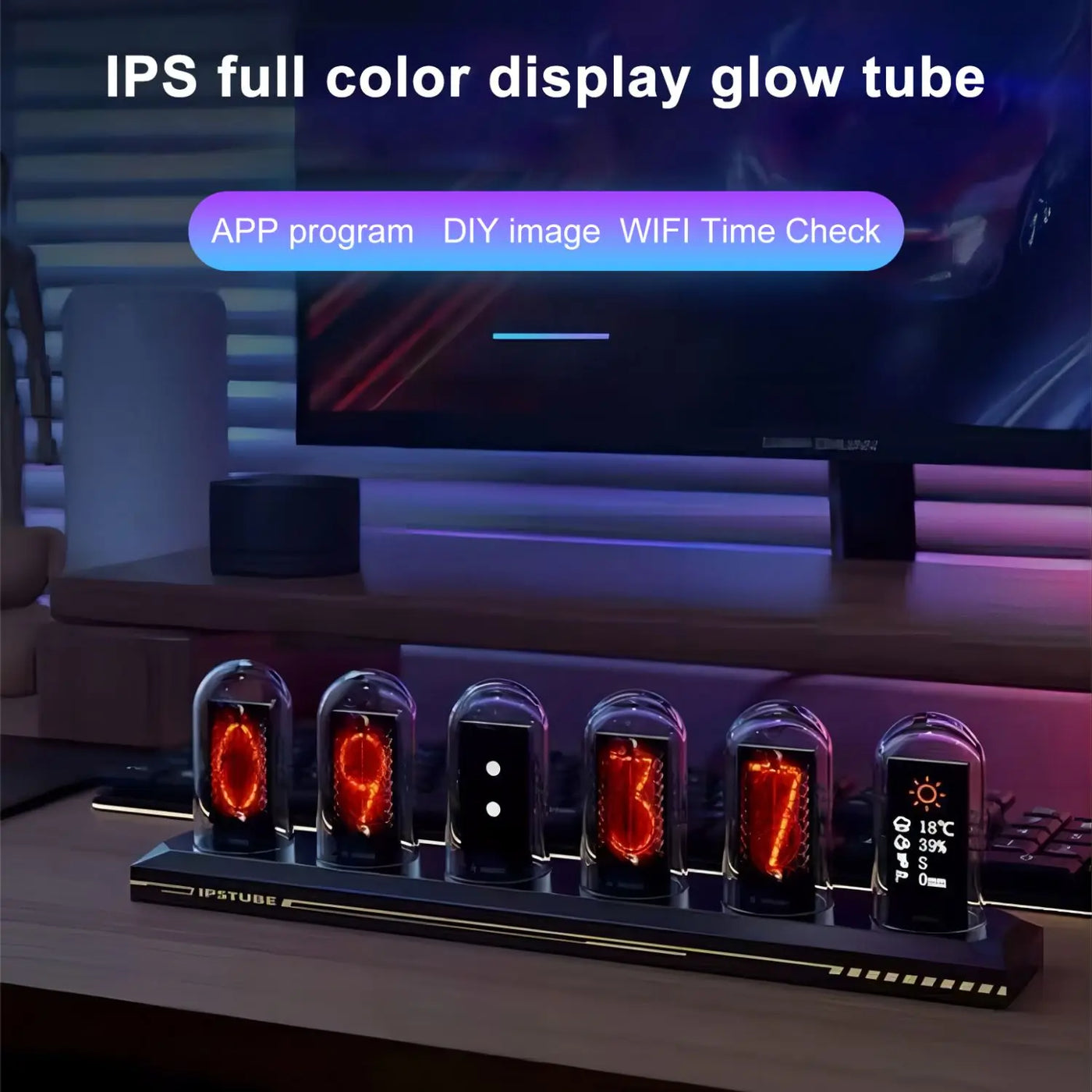 Nixie Tube Clock Glow RGB LED IPS Colour Screen Digital Clock DIY Analog Digital Tube Night lights APP Control Gaming Room Decor