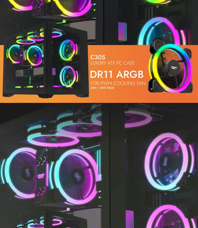 Darkflash DR11 Rgb Fan Ventoinha PC Controladora 120mm Computer Case Fan Kit 6pin Water Cooler CPU Cooling Fans Argb Ventilador