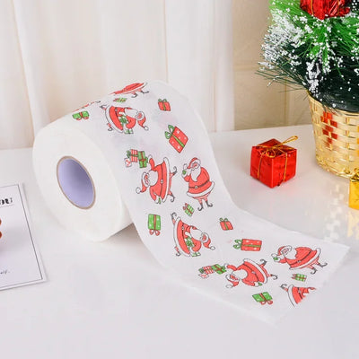 1Roll Christmas Toilet Paper Festival Theme Printed Wood Pulp Toilet Paper Festive Gifts Roll Santa Claus Reindeer Decor Supplie