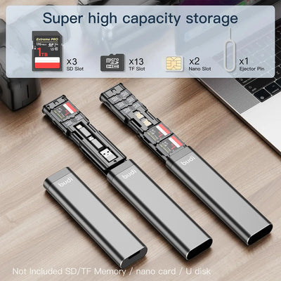 BUDI Multi Function Smart Adapter Data Wire Rod SIM KIT TF Card Memory Reader Storage Case Phone Cradle