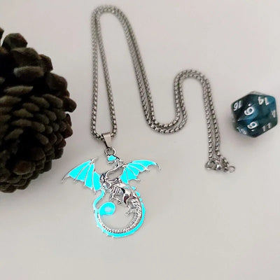 Luminous Dragon Necklace punk Glowing Night Fluorescence Antique Silver Plated Glow In The Dark Necklace for Men Women Party