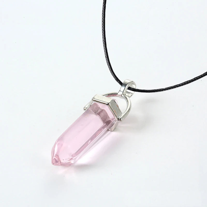 2023 Hexagonal Column Quartz Necklaces Turquoises Pink Crystal Pendent Necklace For Women Chain Natural Stone Choker Jewelry