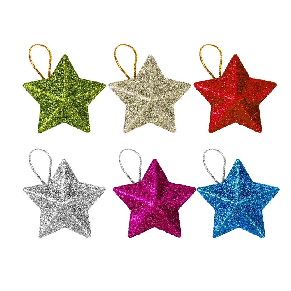 6/30PCS Christmas Glitter Star Pendant Xmas Tree Hanging Ornament Craft 5cm Plastic for Birthday Party Home Decoration Supplies