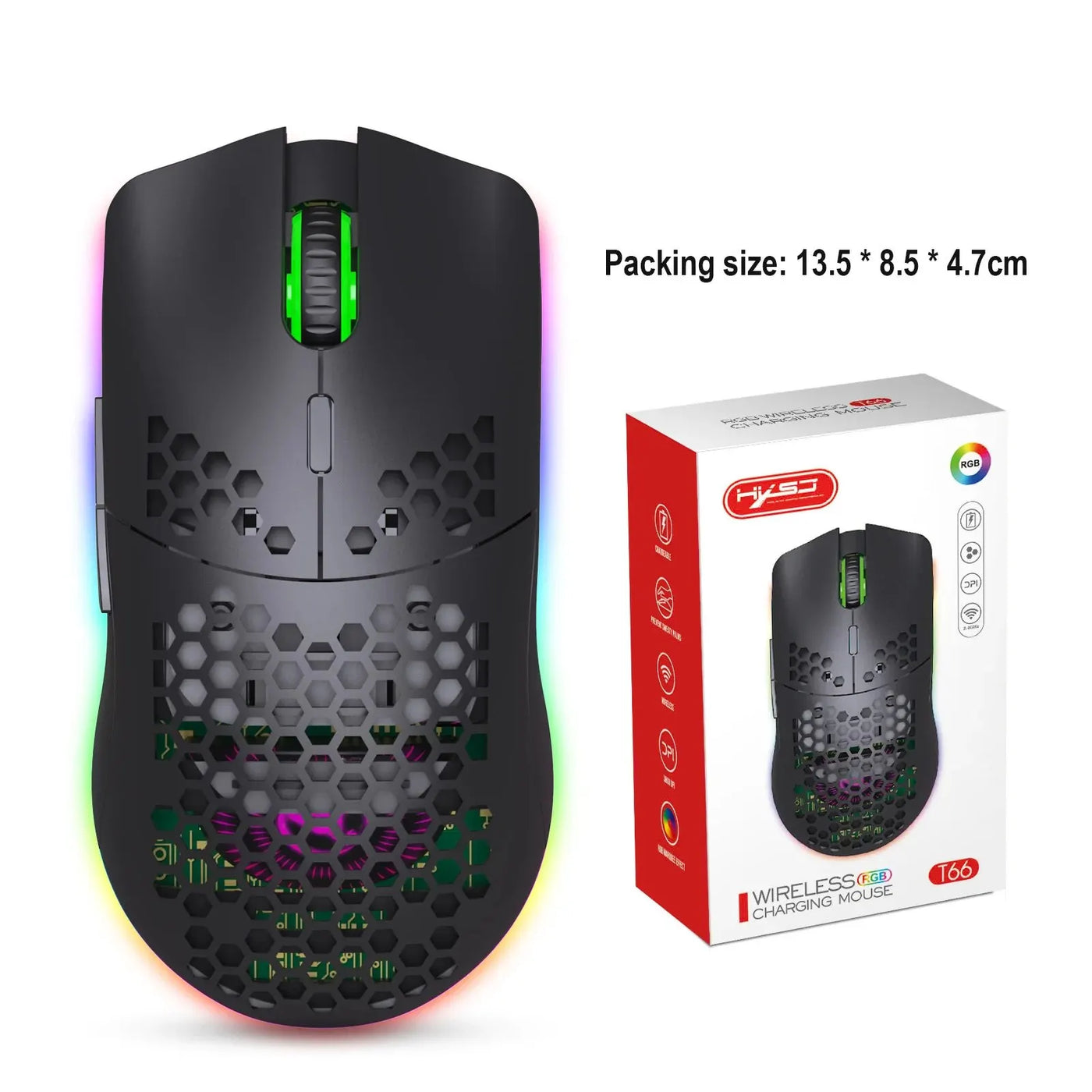 New T66 Rechargeable USB 2.4G Wireless Honeycomb Gaming Mouse RGB Lighting Mice Gamer Mouse For Notebook Desktop PC Computers