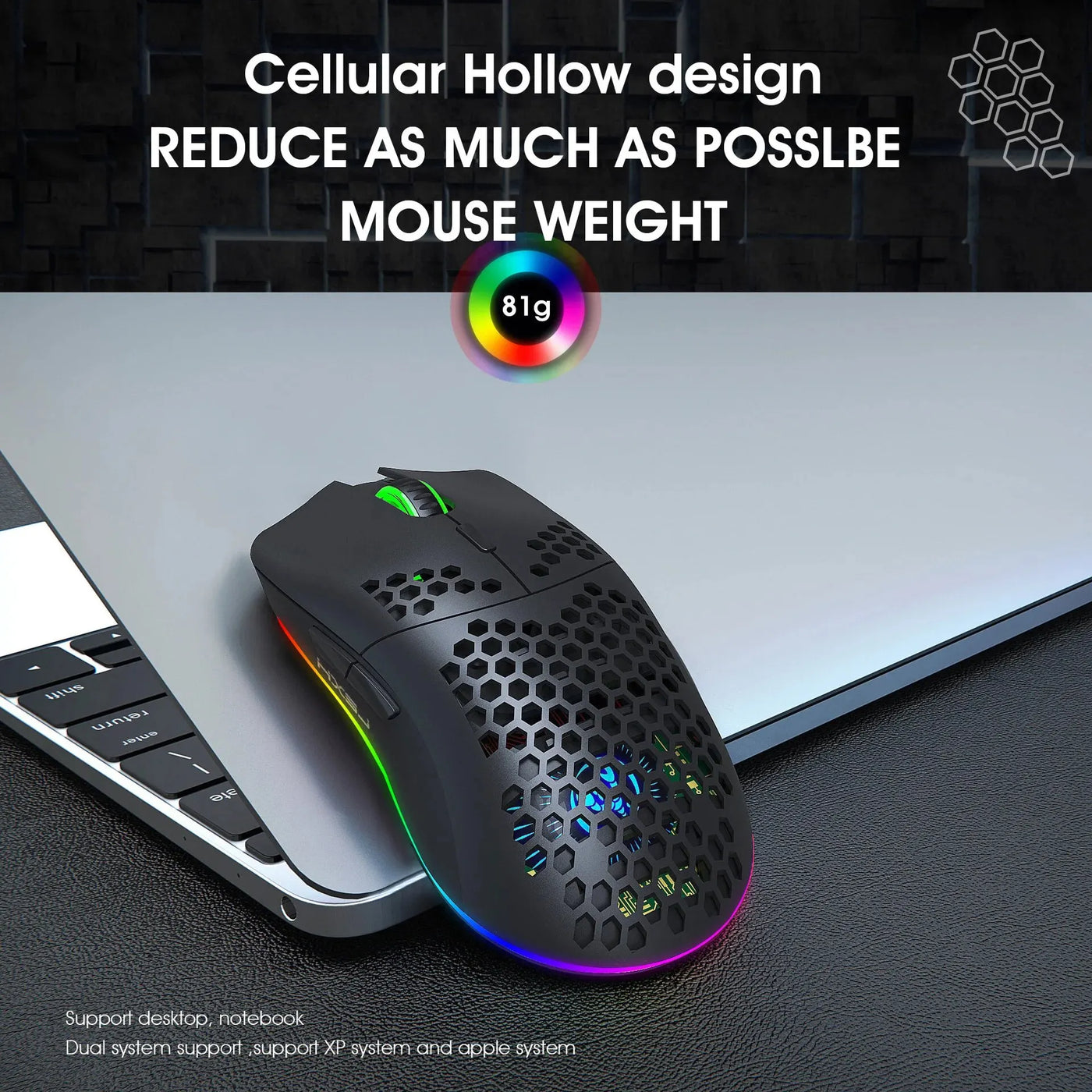 New T66 Rechargeable USB 2.4G Wireless Honeycomb Gaming Mouse RGB Lighting Mice Gamer Mouse For Notebook Desktop PC Computers