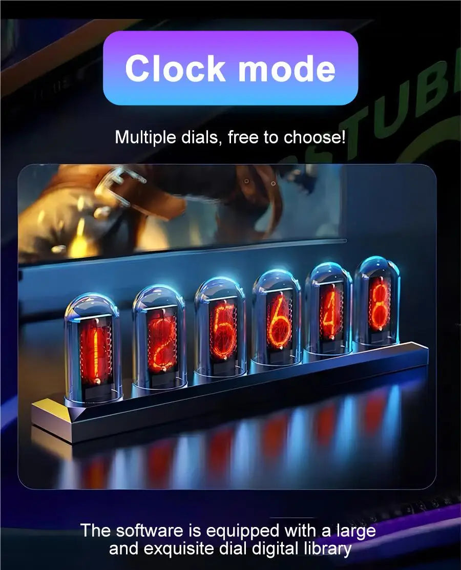 Nixie Tube Clock Glow RGB LED IPS Colour Screen Digital Clock DIY Analog Digital Tube Night lights APP Control Gaming Room Decor