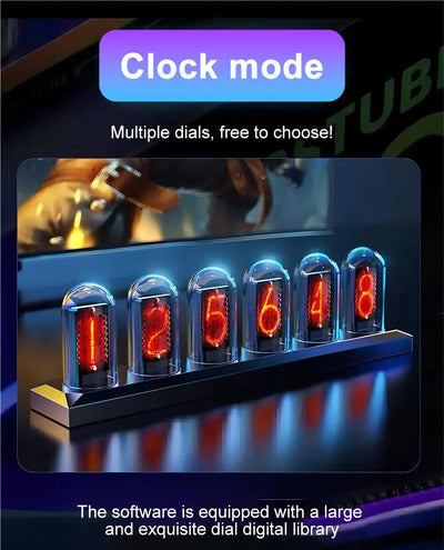 Nixie Tube Clock Glow RGB LED IPS Colour Screen Digital Clock DIY Analog Digital Tube Night lights APP Control Gaming Room Decor