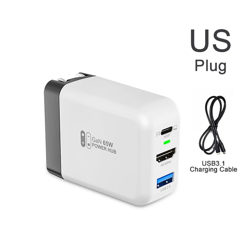 Switch Dock 65W GaN USB C Charger Power 4K HDMI-Compatible Portable Docking Station for Nintendo Switch Laptop iPad Smart Phone