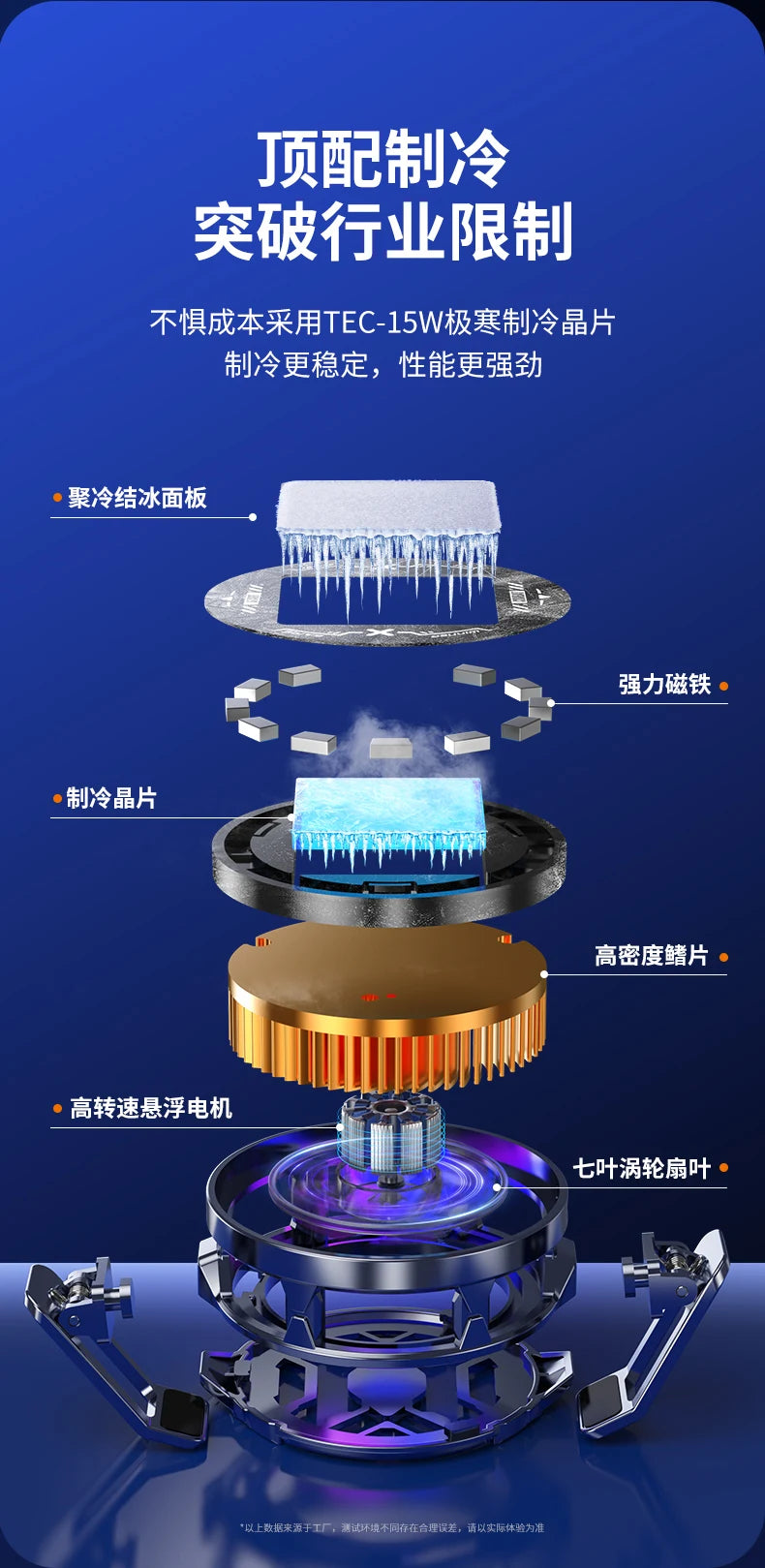 15W Strong Cooling FS03 Semiconductor Mobile Phone Cooler Radiator Magnetic and Rotatable Clip Quit 7 Color lighting