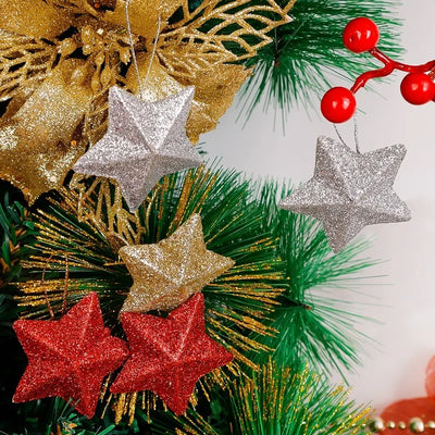 6/30PCS Christmas Glitter Star Pendant Xmas Tree Hanging Ornament Craft 5cm Plastic for Birthday Party Home Decoration Supplies