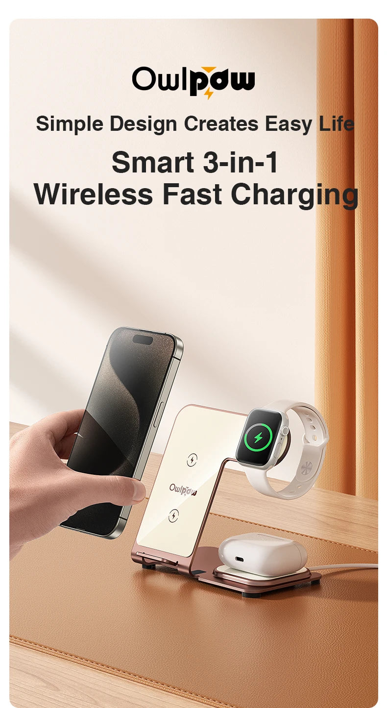 Charging Station 3 in 1, Fast Wireless Charger Stand for iPhone15/14/13/12/Pro/Max/Plus/XS/XR/X/8, Apple Watch 8/7/6/5/4/3/2/SE