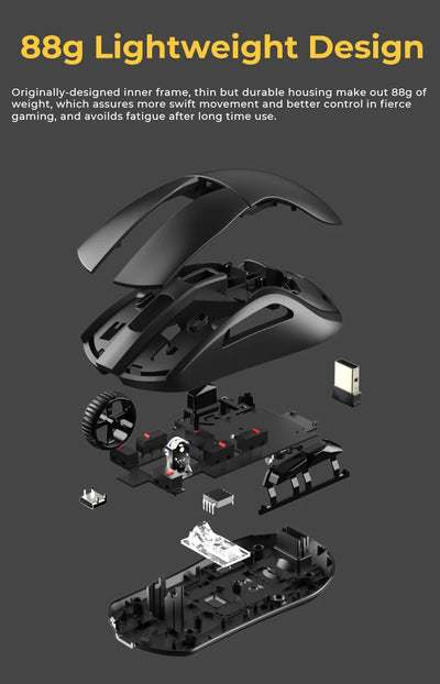 DAREU PC Gaming Mouse Tri-mode Connect Bluetooth Wired 2.4G Wireless Mice with Charging Base KBS Buttons Mous for Laptop Gamer