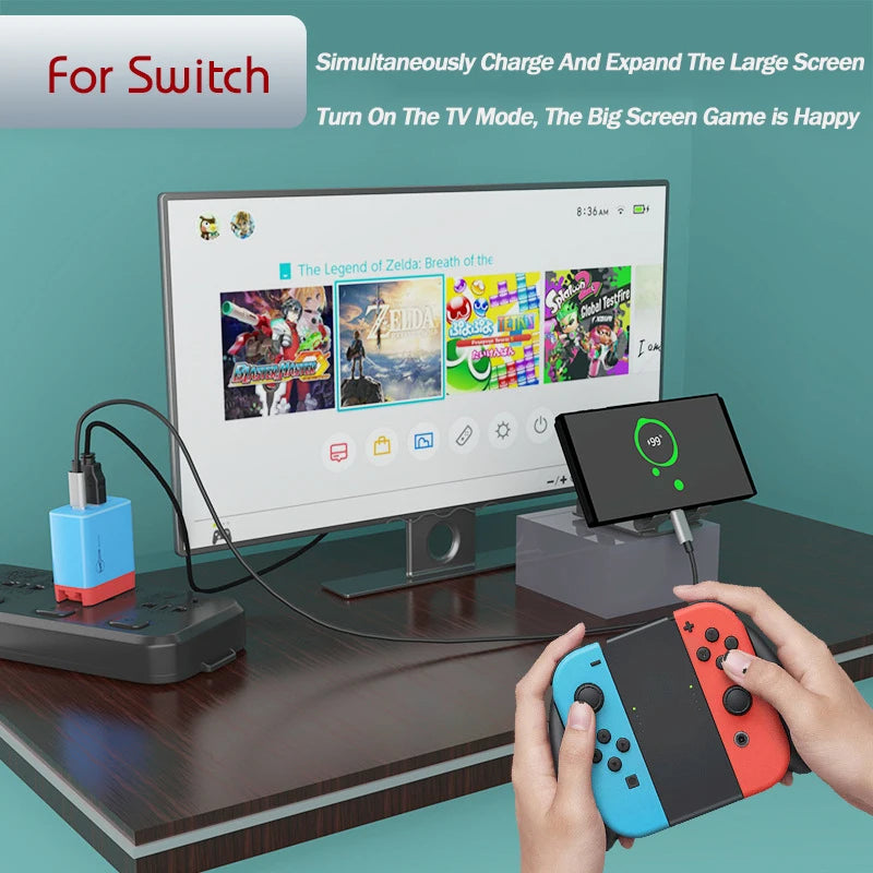 Switch Dock 65W GaN USB C Charger Power 4K HDMI-Compatible Portable Docking Station for Nintendo Switch Laptop iPad Smart Phone