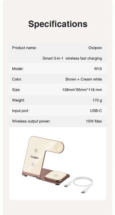 Charging Station 3 in 1, Fast Wireless Charger Stand for iPhone15/14/13/12/Pro/Max/Plus/XS/XR/X/8, Apple Watch 8/7/6/5/4/3/2/SE