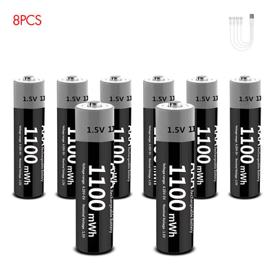 MATOV USB Li-ion AAA Rechargeable Battery Aaa 1.5V 1100mWh Lithium Batteries with 4-in-1 USB Cable for Toys Camera Flashlight