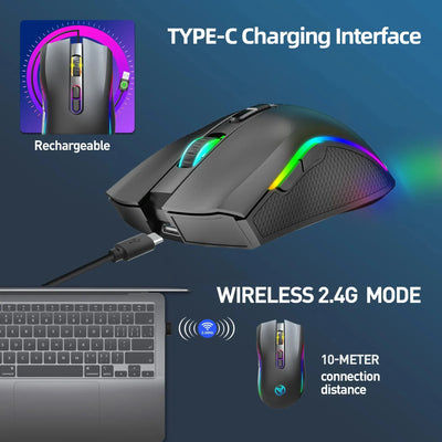 New T66 Rechargeable USB 2.4G Wireless Honeycomb Gaming Mouse RGB Lighting Mice Gamer Mouse For Notebook Desktop PC Computers