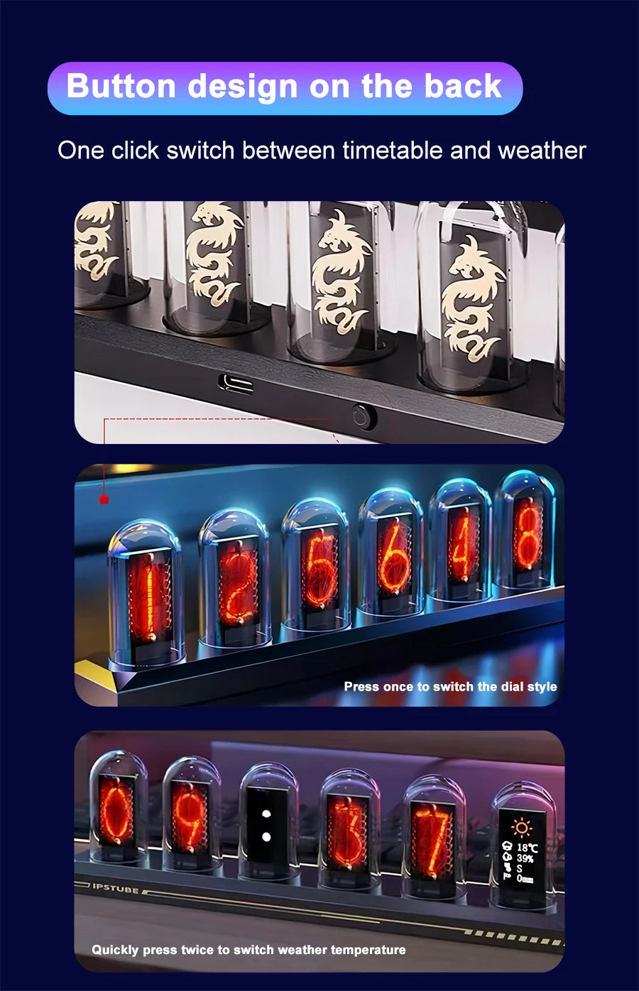 Nixie Tube Clock Glow RGB LED IPS Colour Screen Digital Clock DIY Analog Digital Tube Night lights APP Control Gaming Room Decor