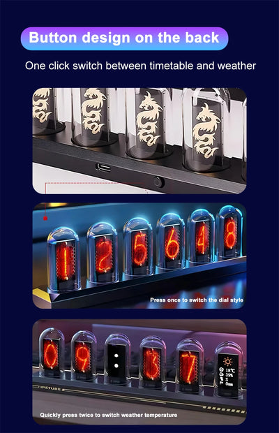 Nixie Tube Clock Glow RGB LED IPS Colour Screen Digital Clock DIY Analog Digital Tube Night lights APP Control Gaming Room Decor