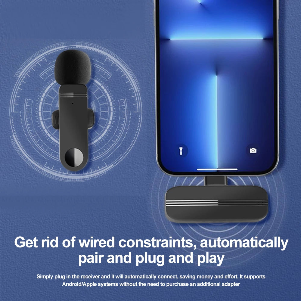 Wireless Lavalier Microphone Audio Video Recording Mini Mic For iPhone Android Laptop Live Gaming Mobile Phone Microphone