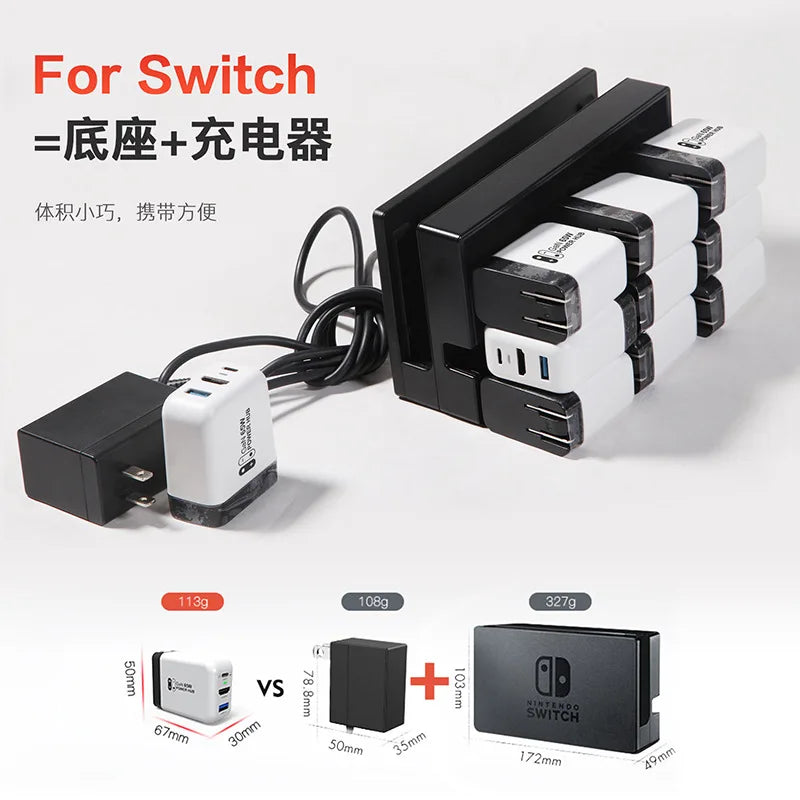 Switch Dock 65W GaN USB C Charger Power 4K HDMI-Compatible Portable Docking Station for Nintendo Switch Laptop iPad Smart Phone
