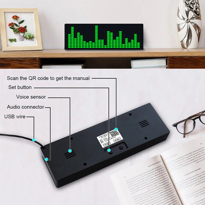 LED music Spectrum rhythm lights voice sensor 1624 RGB atmosphere level indicator with clock display