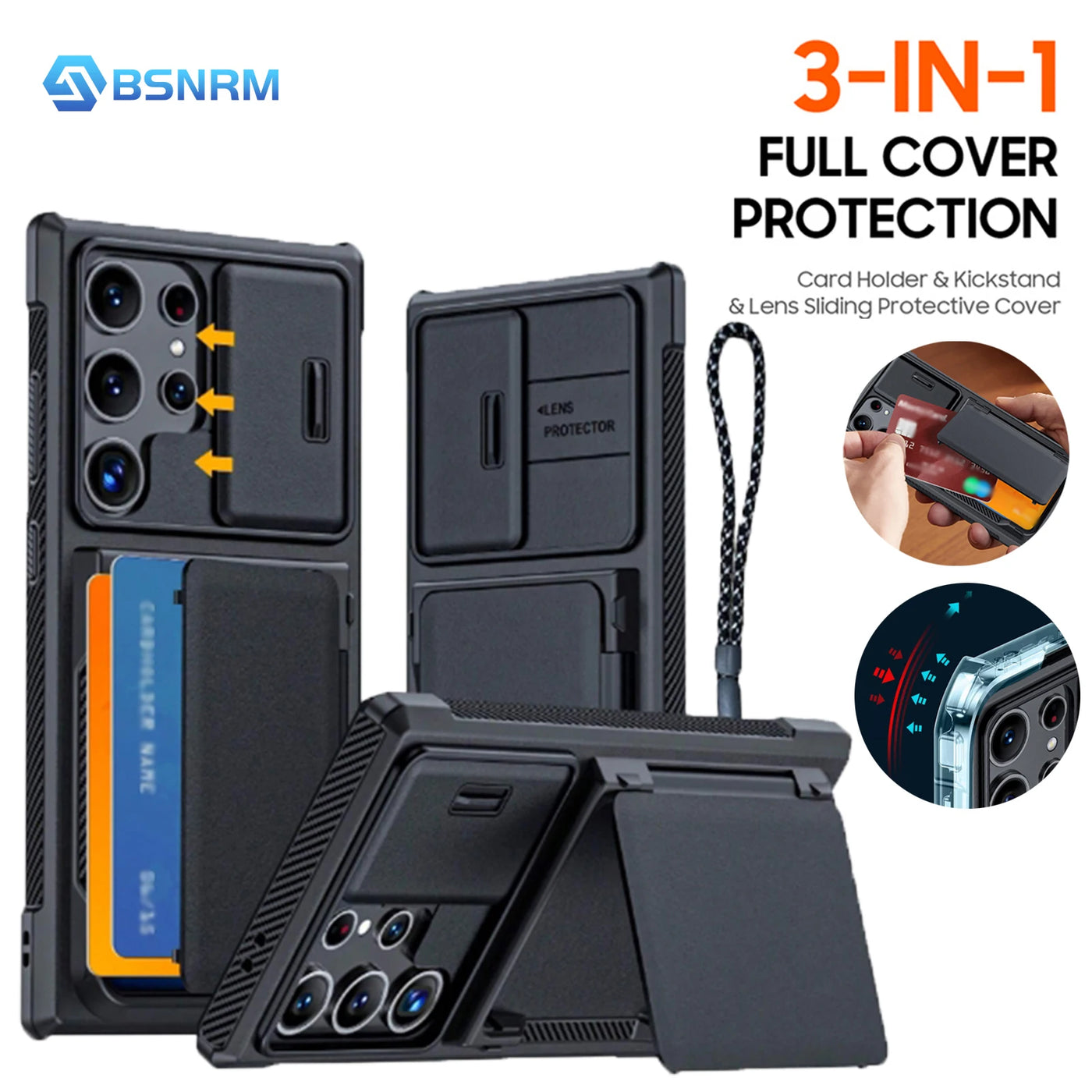 For Samsung Galaxy S24 Ultra Frosted Anti-Slip Matte Shockproof Airbag Wallet Phone Case Slide Camera Cover Full Coverage Case