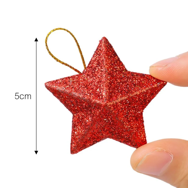 6/30PCS Christmas Glitter Star Pendant Xmas Tree Hanging Ornament Craft 5cm Plastic for Birthday Party Home Decoration Supplies